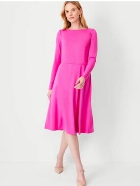 NWT Ann Taylor boatneck long sleeve magenta midi dress size 4